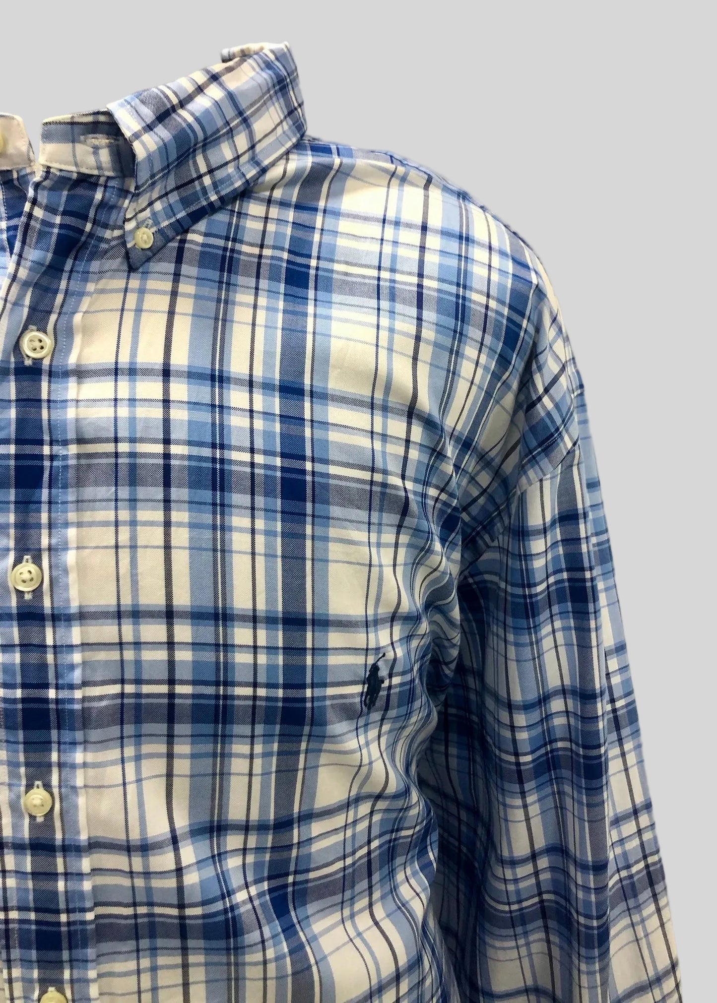 Camisa de botones Polo Ralph Lauren 🏇🏼 Color blanco de cuadros en color azul Talla 4XL Entalle Regular