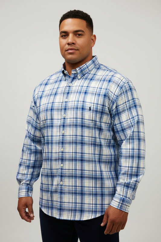 Camisa de botones Polo Ralph Lauren 🏇🏼 Color blanco de cuadros en color azul Talla 4XL Entalle Regular
