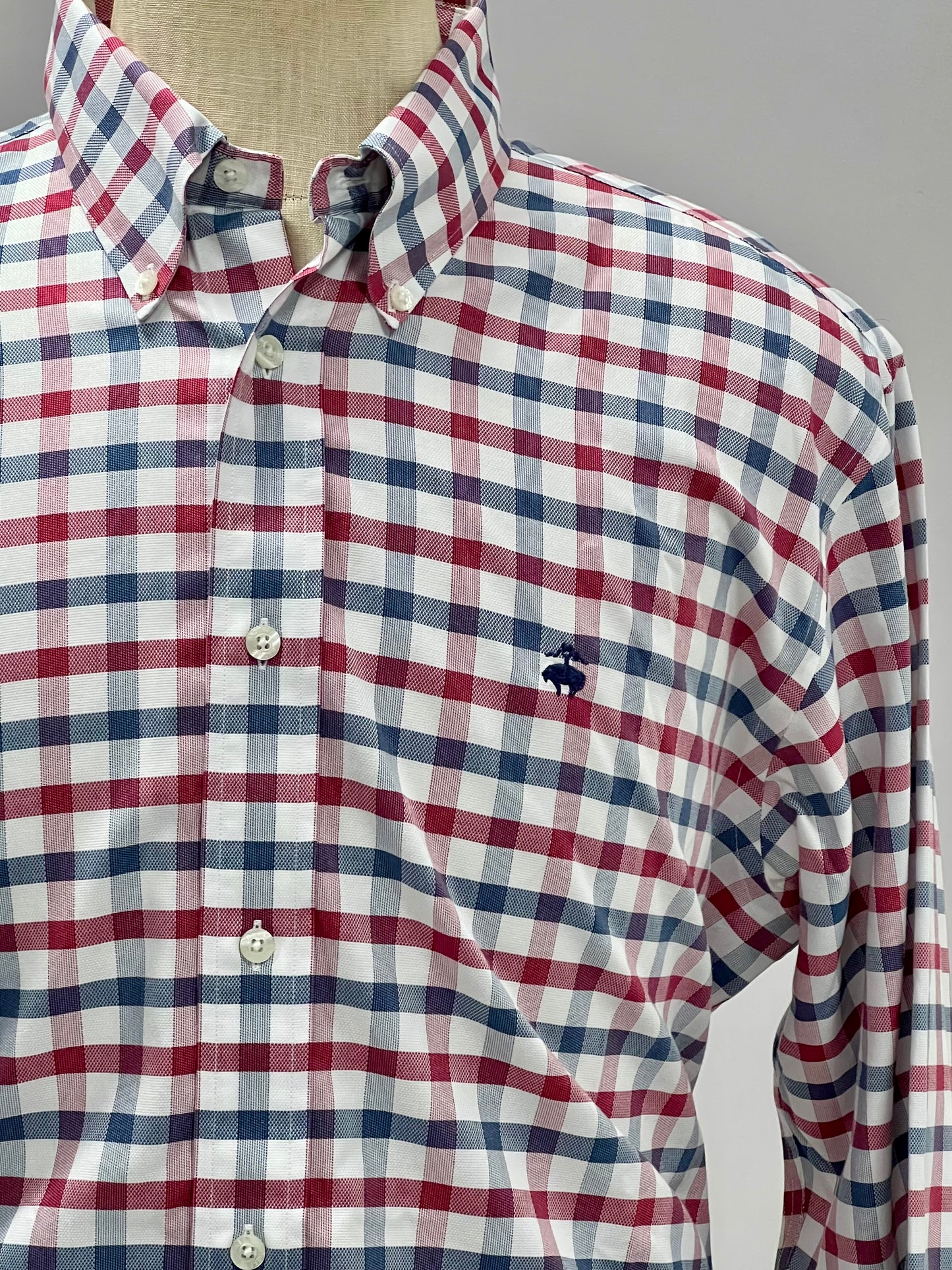 Camisa Brooks Brothers 🐑 color blanco de cuadros en azul y rojo Talla XL Entalle Regular