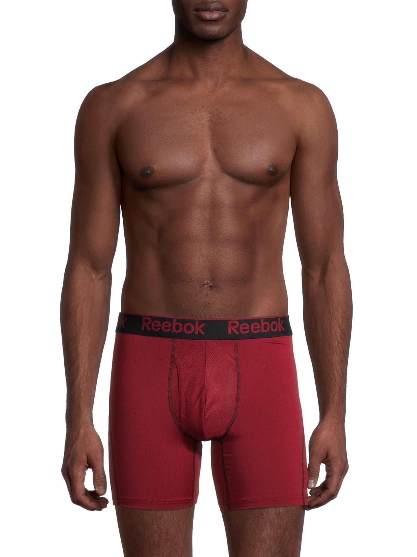 Combo de 3 Boxers Briefs Reebok Tela Performance en color negro, gris y rojo oscuro Largo Regular Talla M y L
