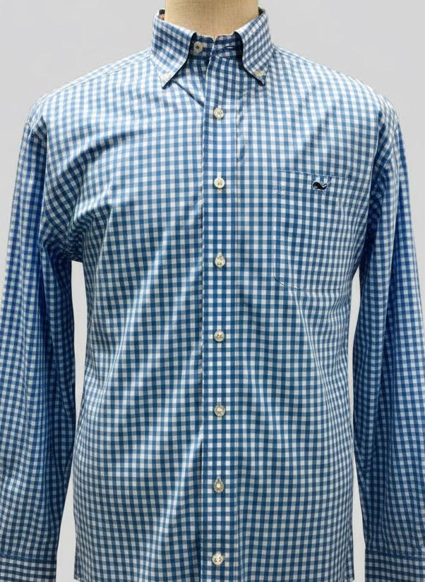 Camisa de botones Vineyard Vines 🐳 de cuadros gingham en color Azul claro y blanco Talla L Entalle Clásico