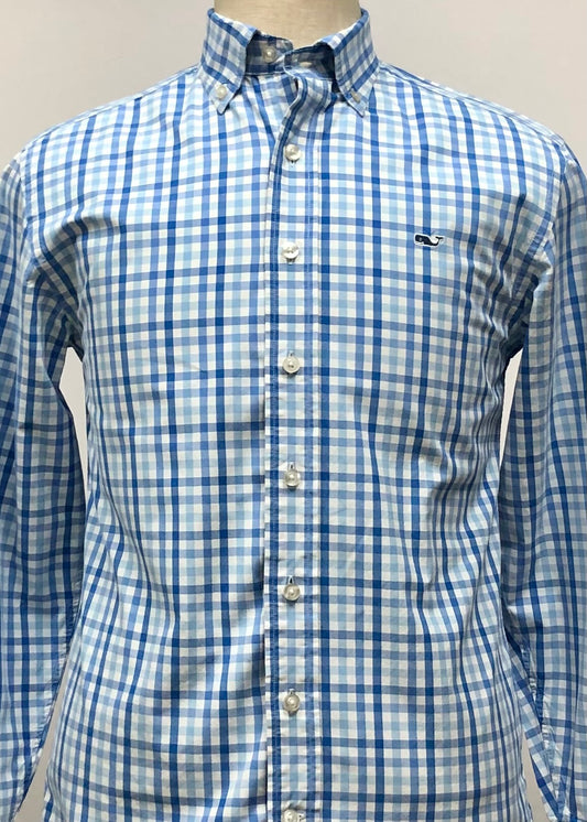 Camisa de botones Vineyard Vines 🐳 color blanco de cuadros en color azul y celeste Talla S Entalle Regular