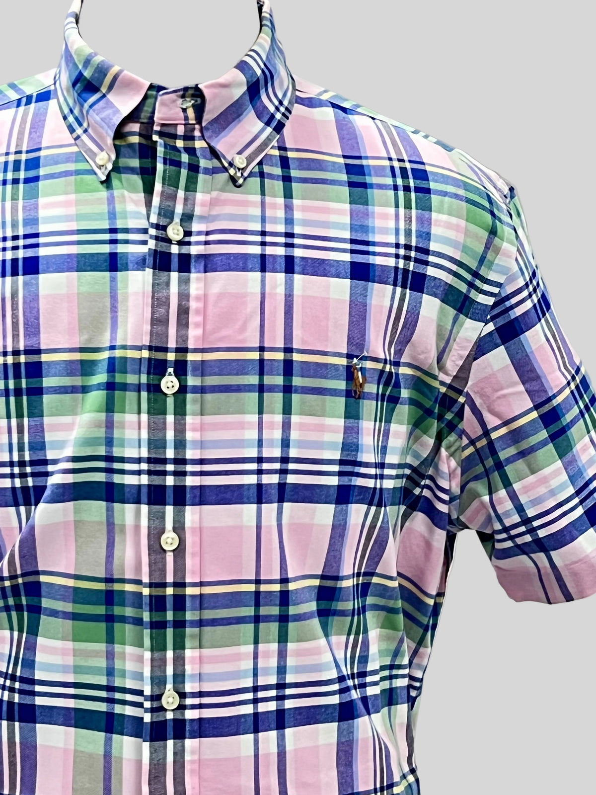 Camisa de botones Polo Ralph Lauren 🏇🏼 Oxford de cuadros tartán en color verde, rosado, azul y blanco Talla XL Entalle Clásico