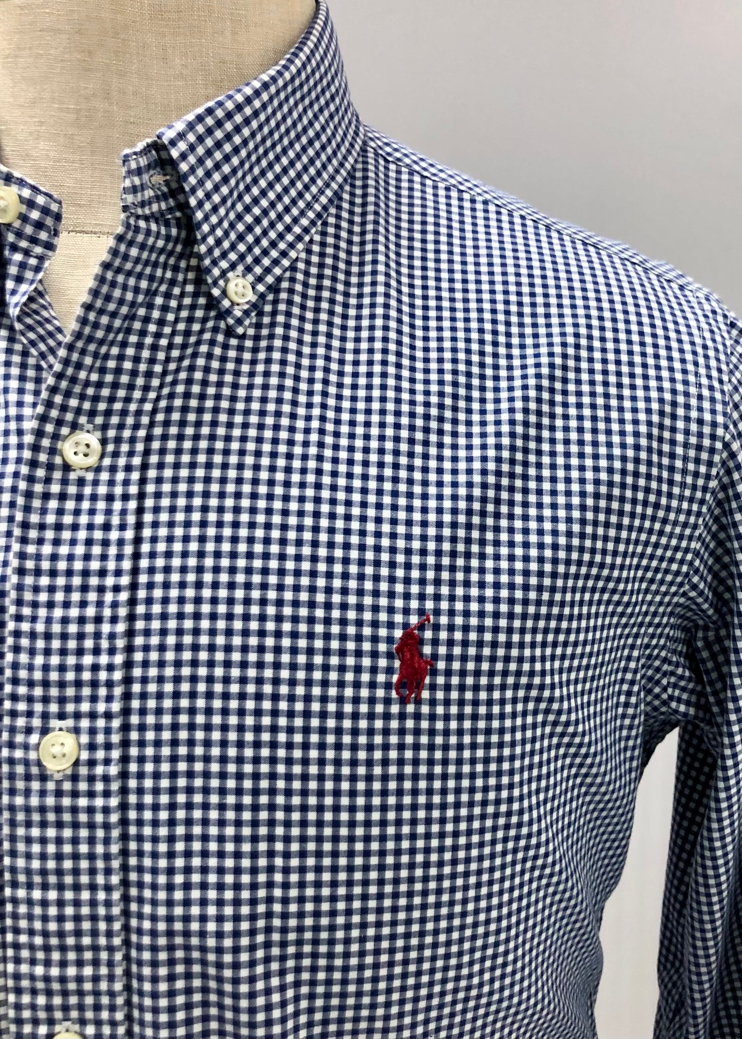 Camisa Polo Ralph Lauren 🏇🏼 con patrón de cuadros gingham azul y blanco Talla M Entalle Custom Fit