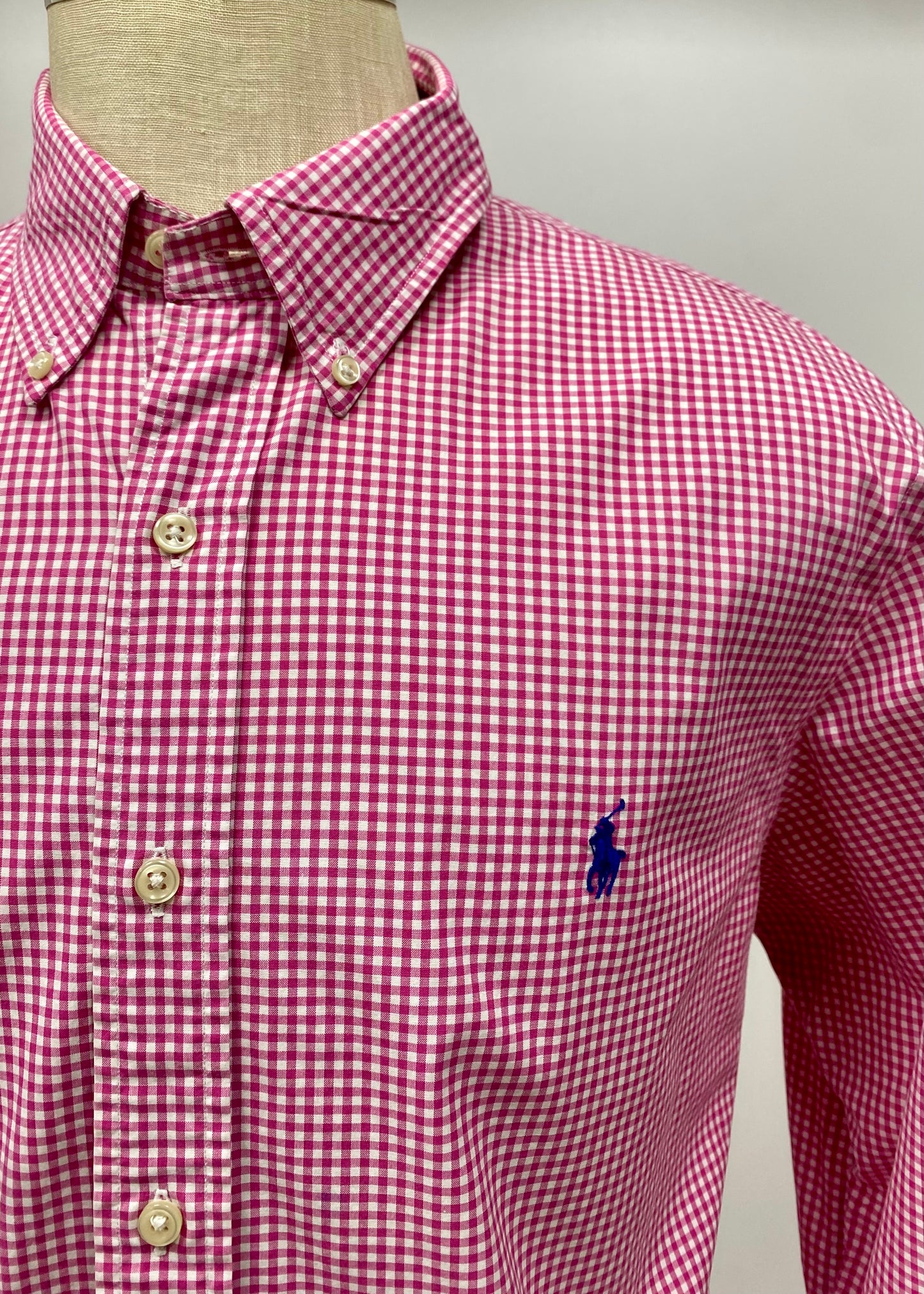 Camisa Polo Ralph Lauren 🏇🏼 de cuadros gingham rosado y blanco Talla XL Entalle Slim Fit