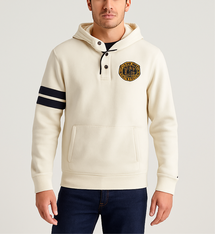 Sudadera Hoodie Tommy Hilfiger 🇺🇸 color crema con logo de escudo Talla S