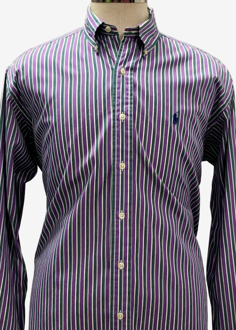 Camisa de botones Polo Ralph Lauren 🏇🏼 de rayas en color morado, verde y blanco Talla L Entalle Regular