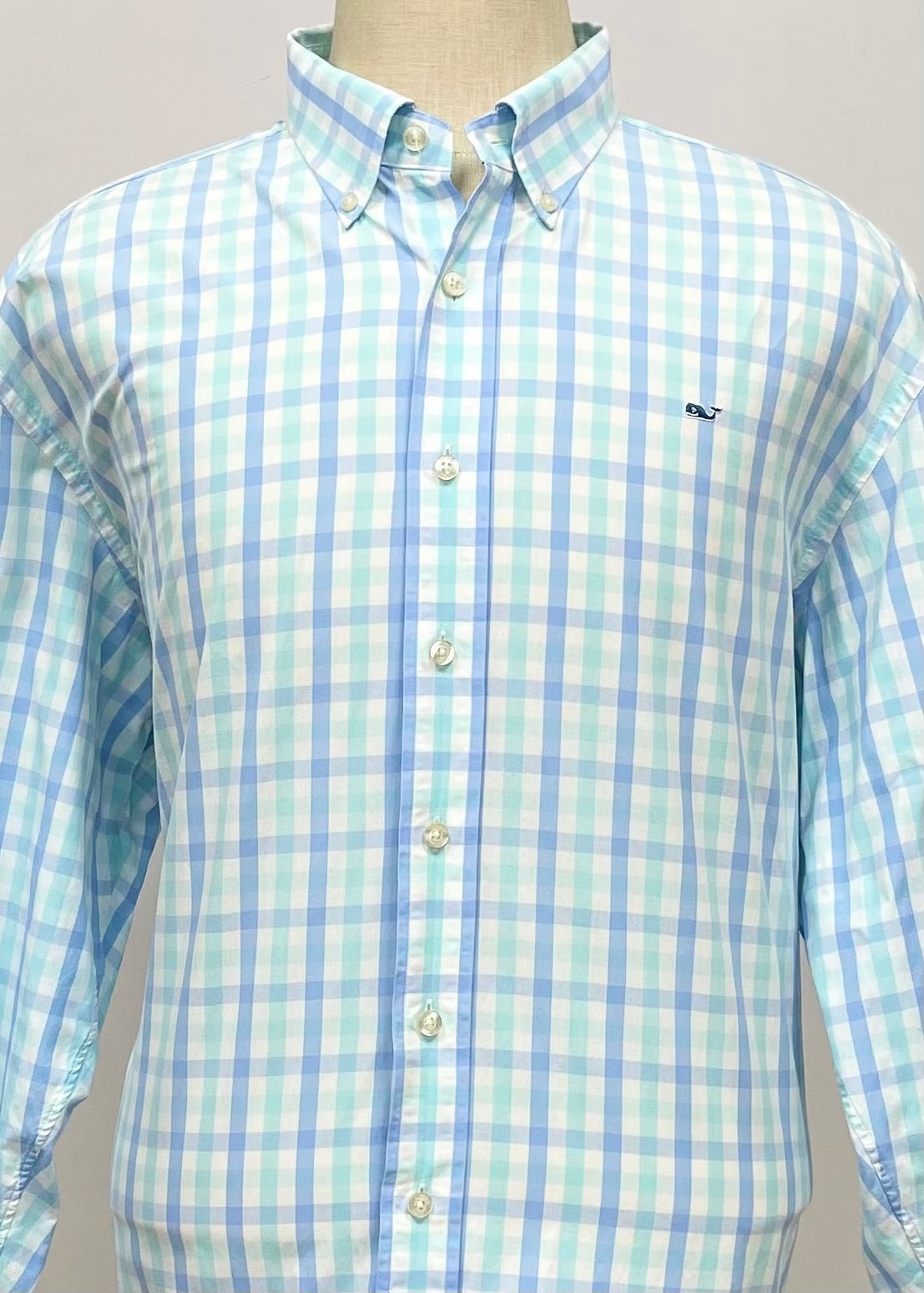 Camisa de botones Vineyard Vines 🐳 color blanco de cuadros en color celeste y turquesa Talla XXL Entalle Regular