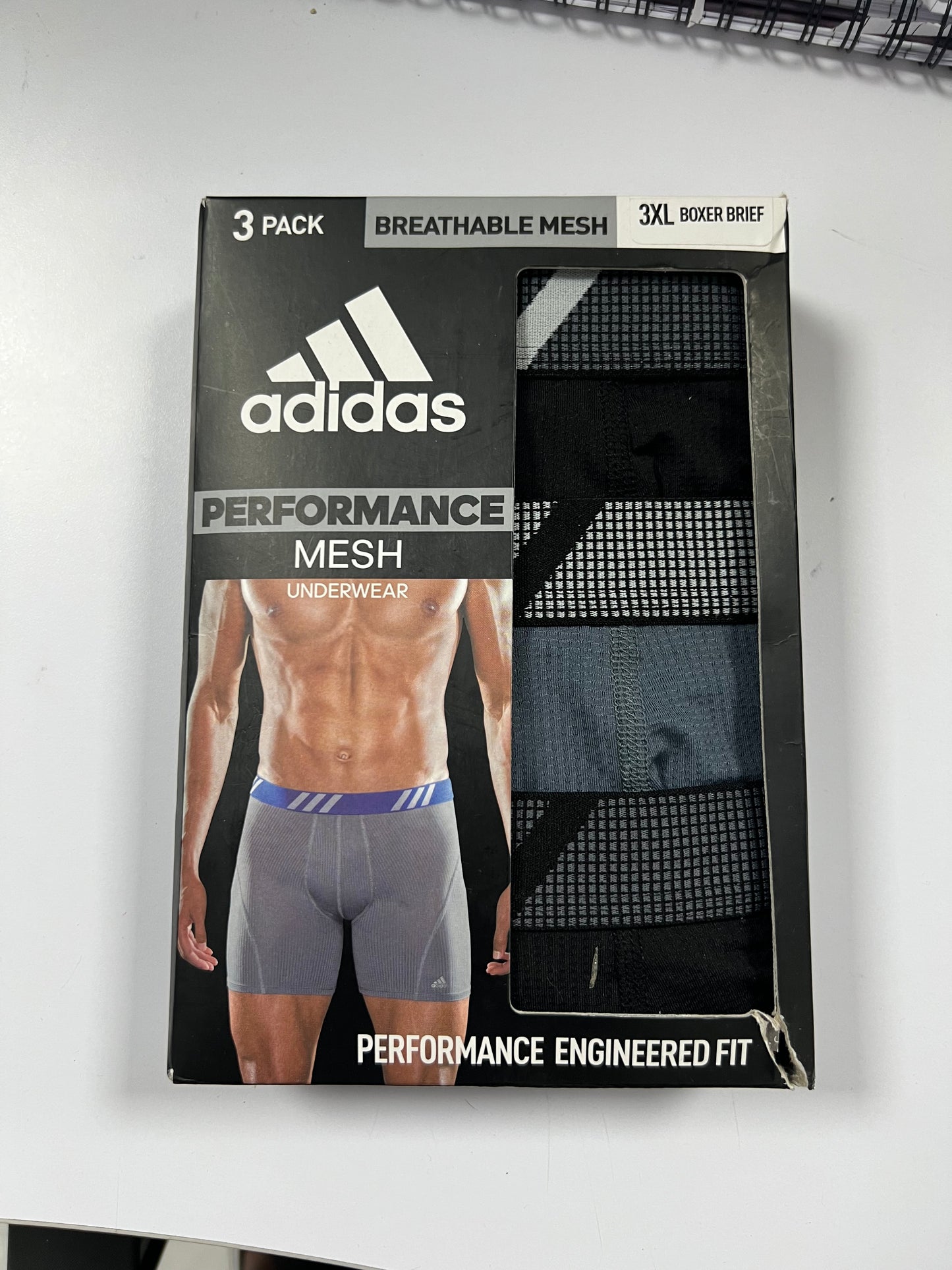 Combo de 3 Boxers Briefs Adidas Tela Performance color Negro y gris Talla 3XL