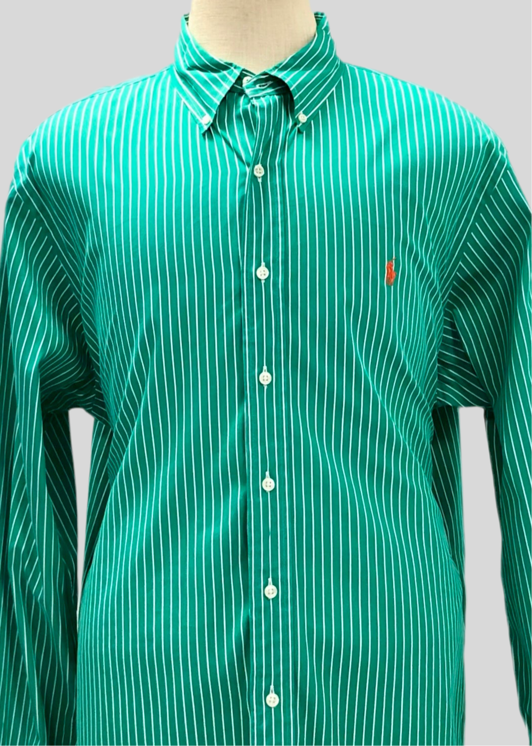 Camisa de botones Polo Ralph Lauren 🏇🏼 con patron de rayas en color verde y blanco Talla XXL Entalle Custom Fit