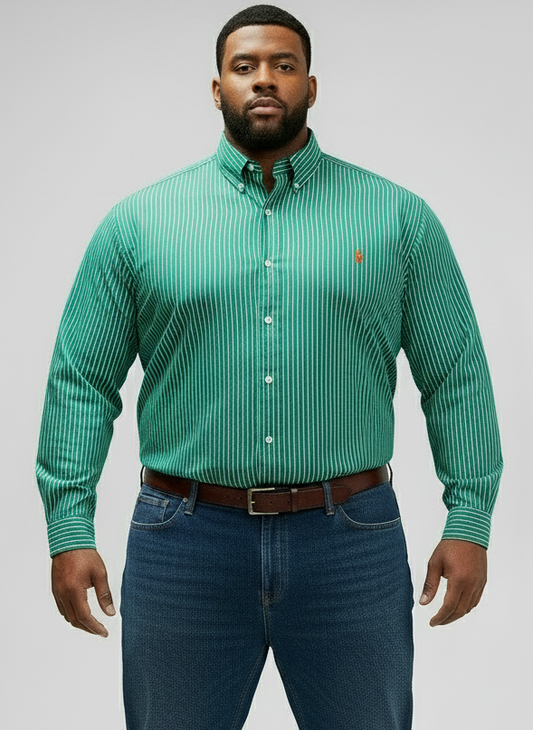 Camisa de botones Polo Ralph Lauren 🏇🏼 con patron de rayas en color verde y blanco Talla XXL Entalle Custom Fit