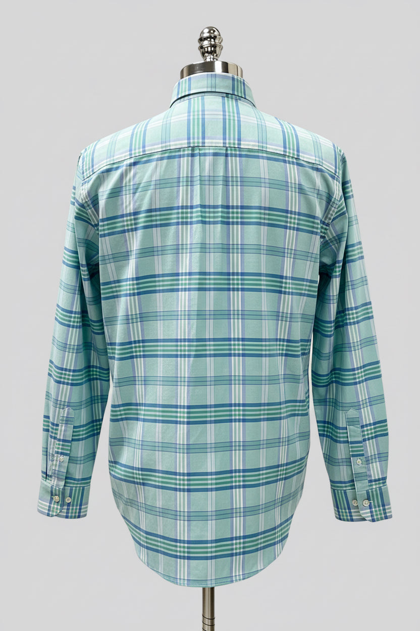 Camisa de botones Brooks Brothers 🐑 de cuadros en verde claro y azul Talla L Entalle Regular