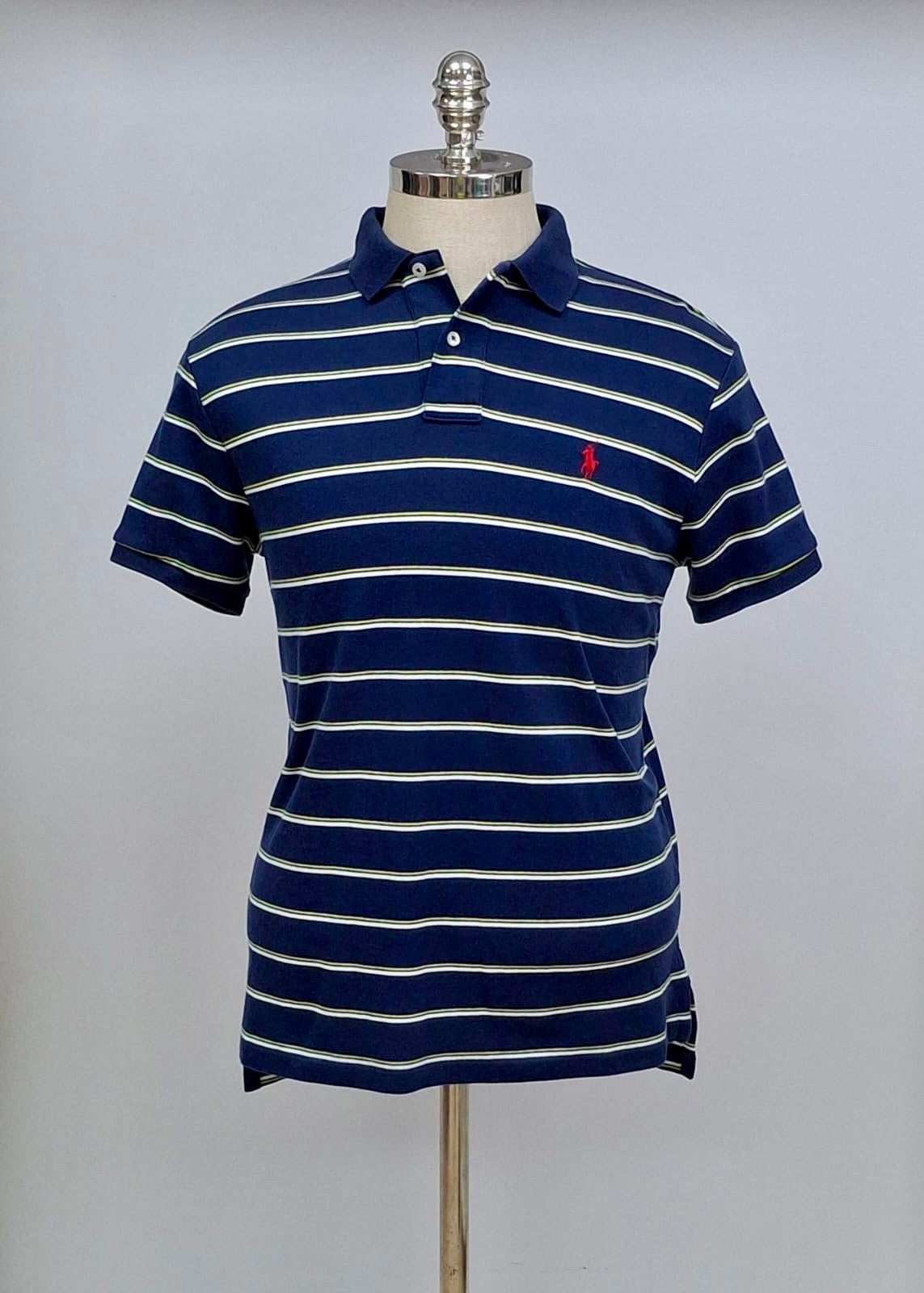 Camiseta Polo Ralph Lauren 🏇🏼 con patron de rayas en color azul navy y blanco Talla M Entalle Custom Fit