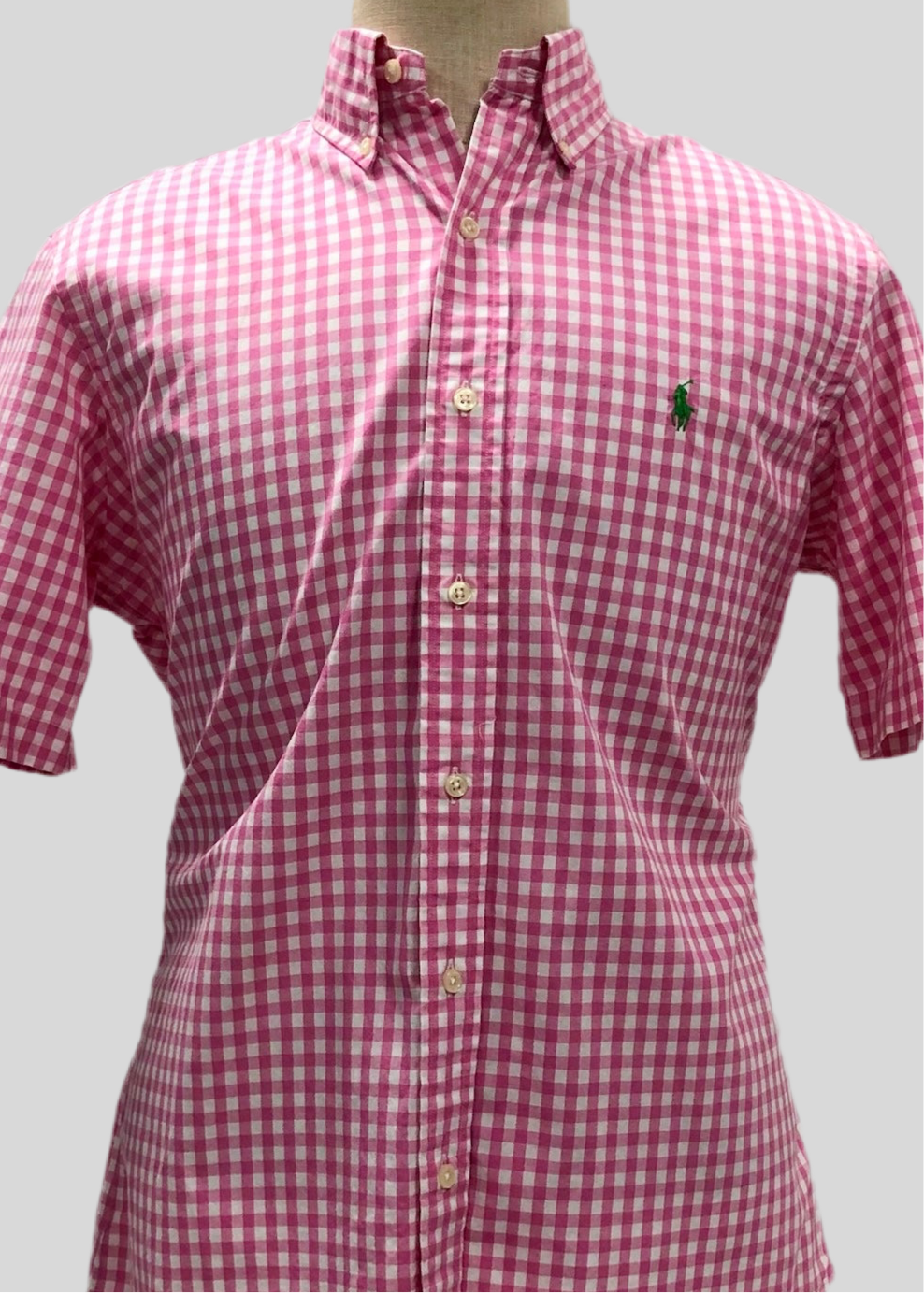 Camisa Polo Ralph Lauren 🏇🏼 con patrón de cuadros gingham rosado y blanco Talla M Entalle Clásico