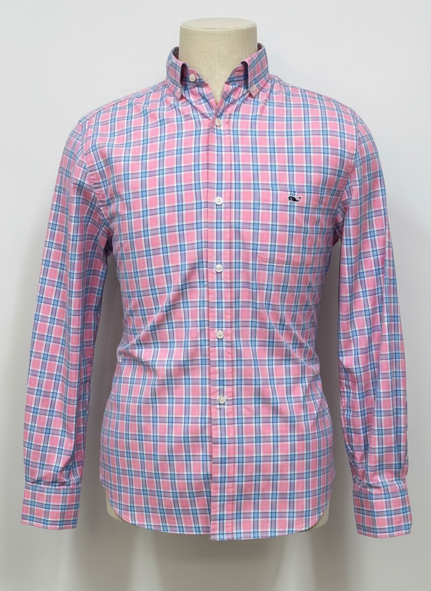 Camisa de botones Vineyard Vines 🐳 color rosado de cuadros en color azul y celeste Talla S Entalle Clásico
