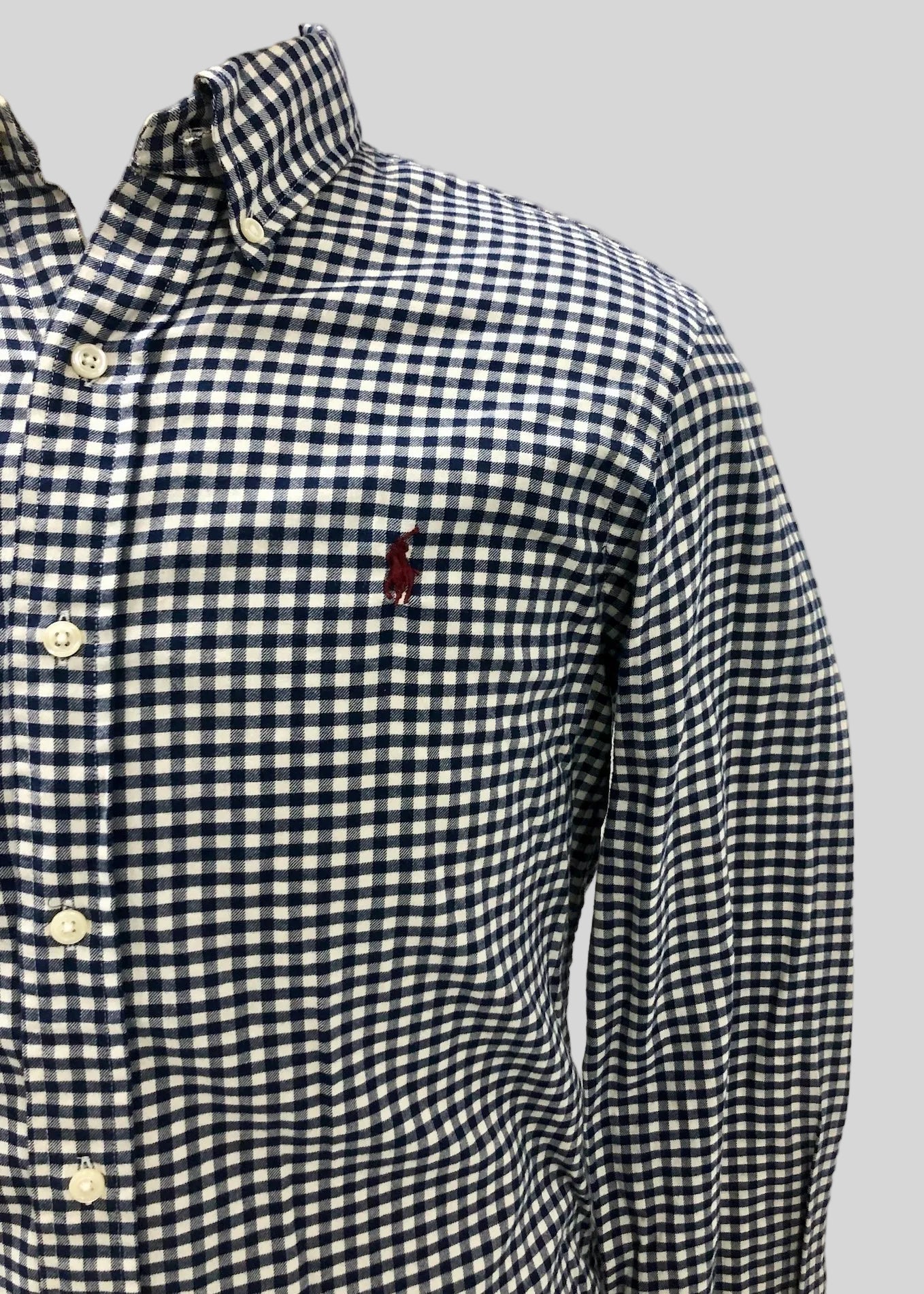 Camisa de botones Polo Ralph Lauren 🏇🏼 de cuadros gingham azul navy y blanco Talla M Entalle Custom Fit (ver descripción)