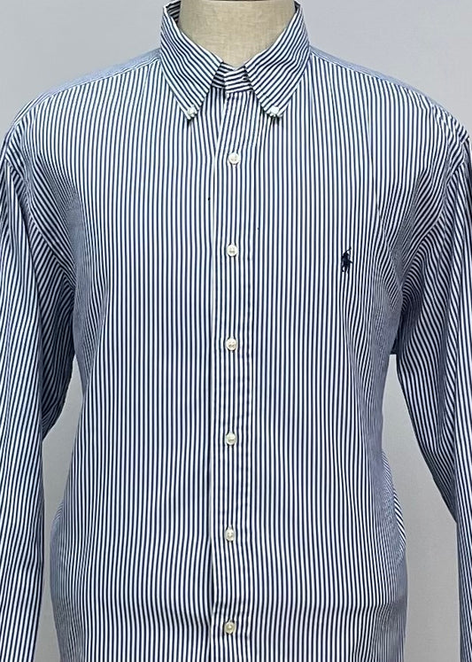 Camisa Polo Ralph Lauren 🏇🏼 con patrón de rayas en azul y blanco Talla XL Entalle Clásico