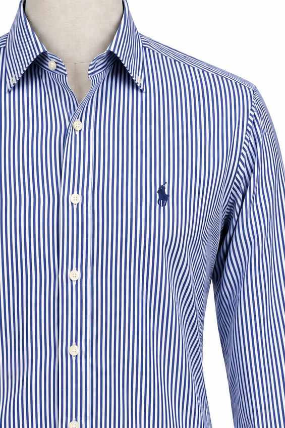 Camisa Polo Ralph Lauren 🏇🏼 con patrón de rayas en azul y blanco Talla XXL Entalle Regular