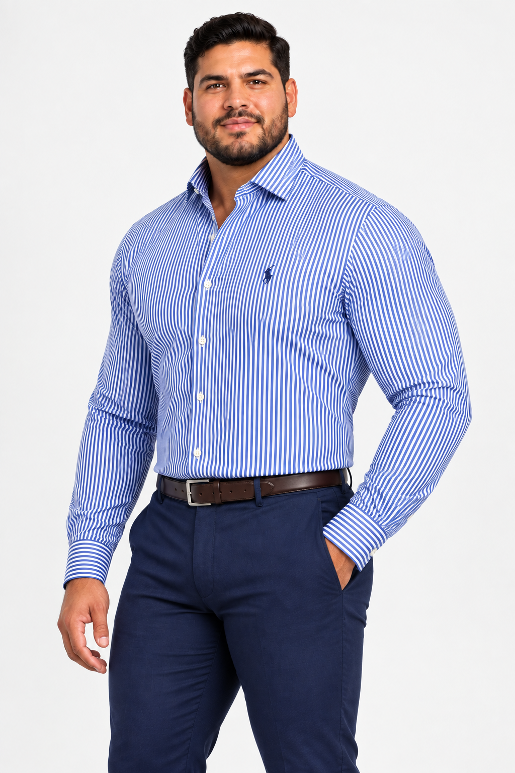 Camisa Polo Ralph Lauren 🏇🏼 con patrón de rayas en azul y blanco Talla XXL Entalle Regular