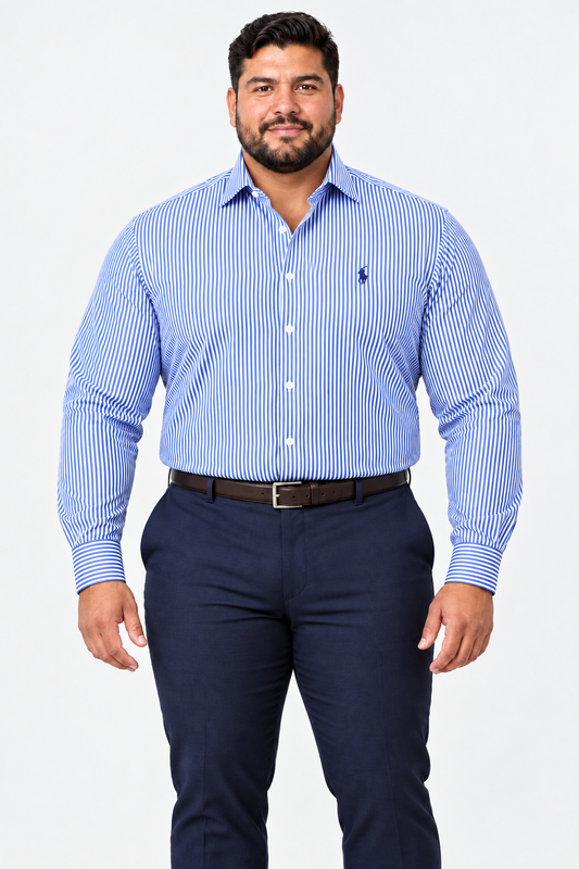 Camisa Polo Ralph Lauren 🏇🏼 con patrón de rayas en azul y blanco Talla XXL Entalle Regular