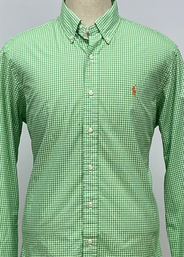 Camisa Polo Ralph Lauren 🏇🏼 con patron de cuadros gingham verde y blanco Talla L Entalle Regular