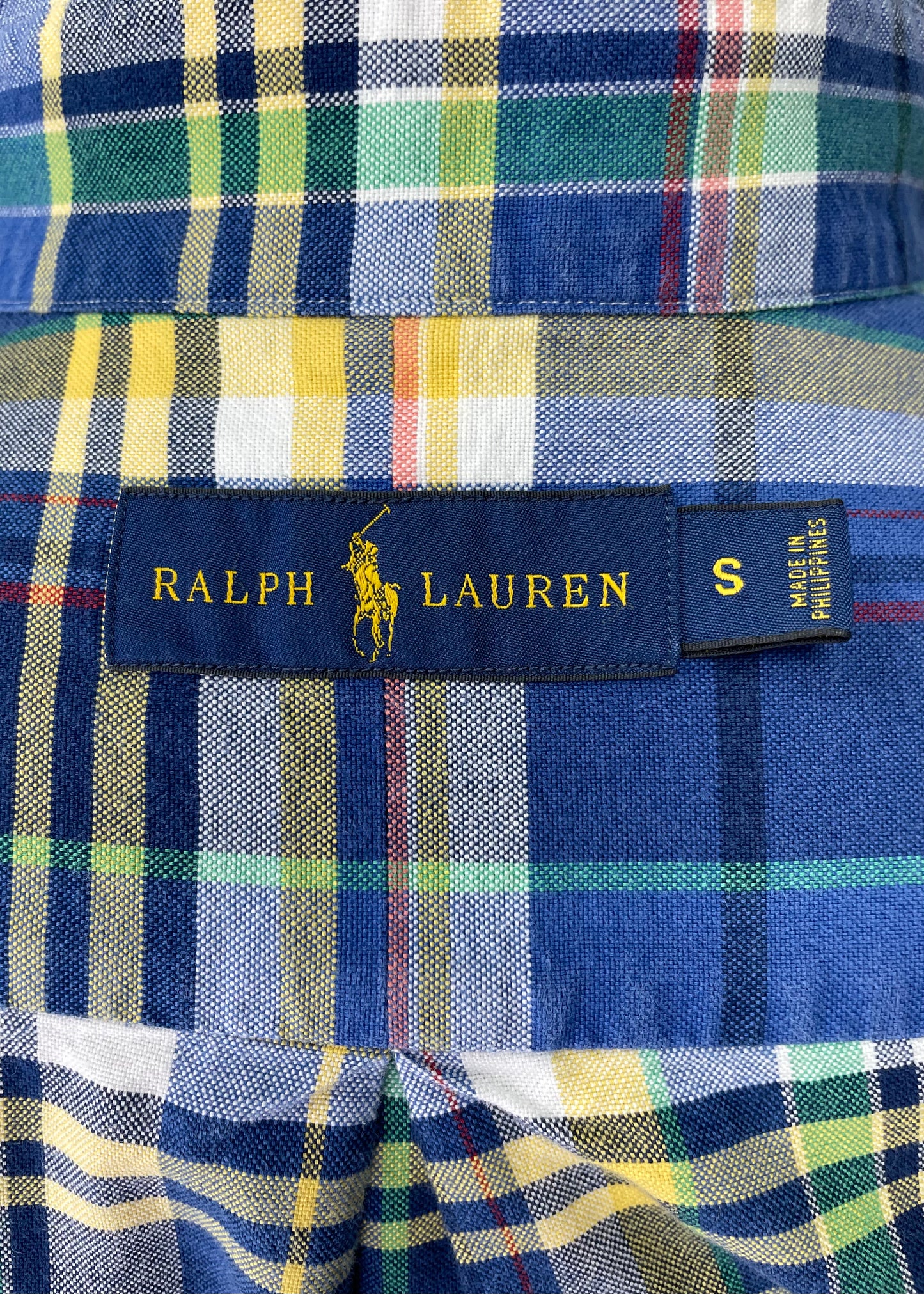 Camisa de botones Polo Ralph Lauren 🏇🏼 Oxford color azul de cuadros blanco, verde y amarillo Talla L Entalle Regular