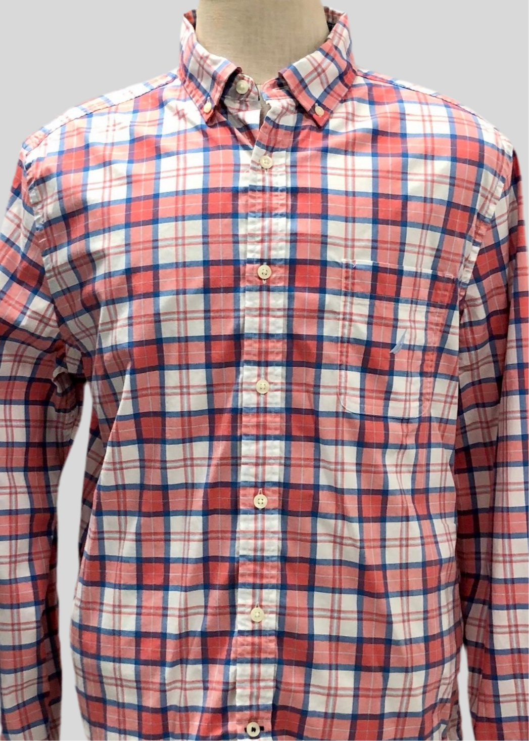 Camisa de botones Nautica ⚓️ de cuadros en color rosado, celeste y blanco Talla L Entalle Clásico