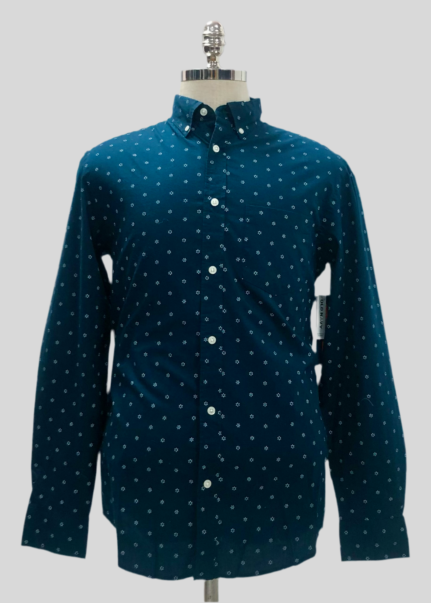Camisa de botones Old Navy color azul navy con diseño de flor Talla M Entalle Regular