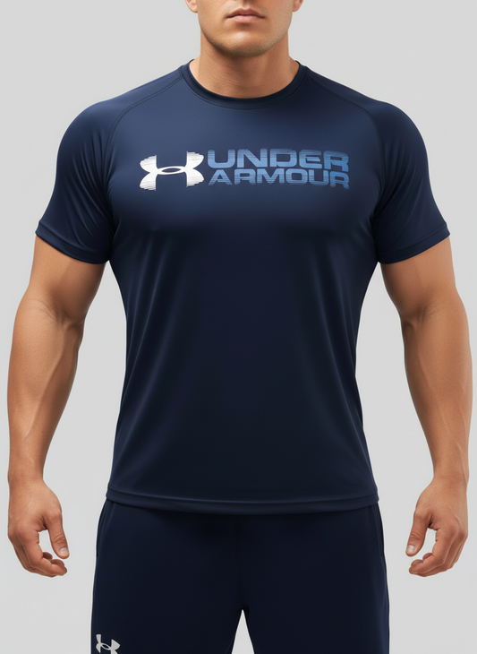 Camiseta de entrenamiento cuello redondo Under Armour 🏋🏽 color azul navy manga corta Talla XL
