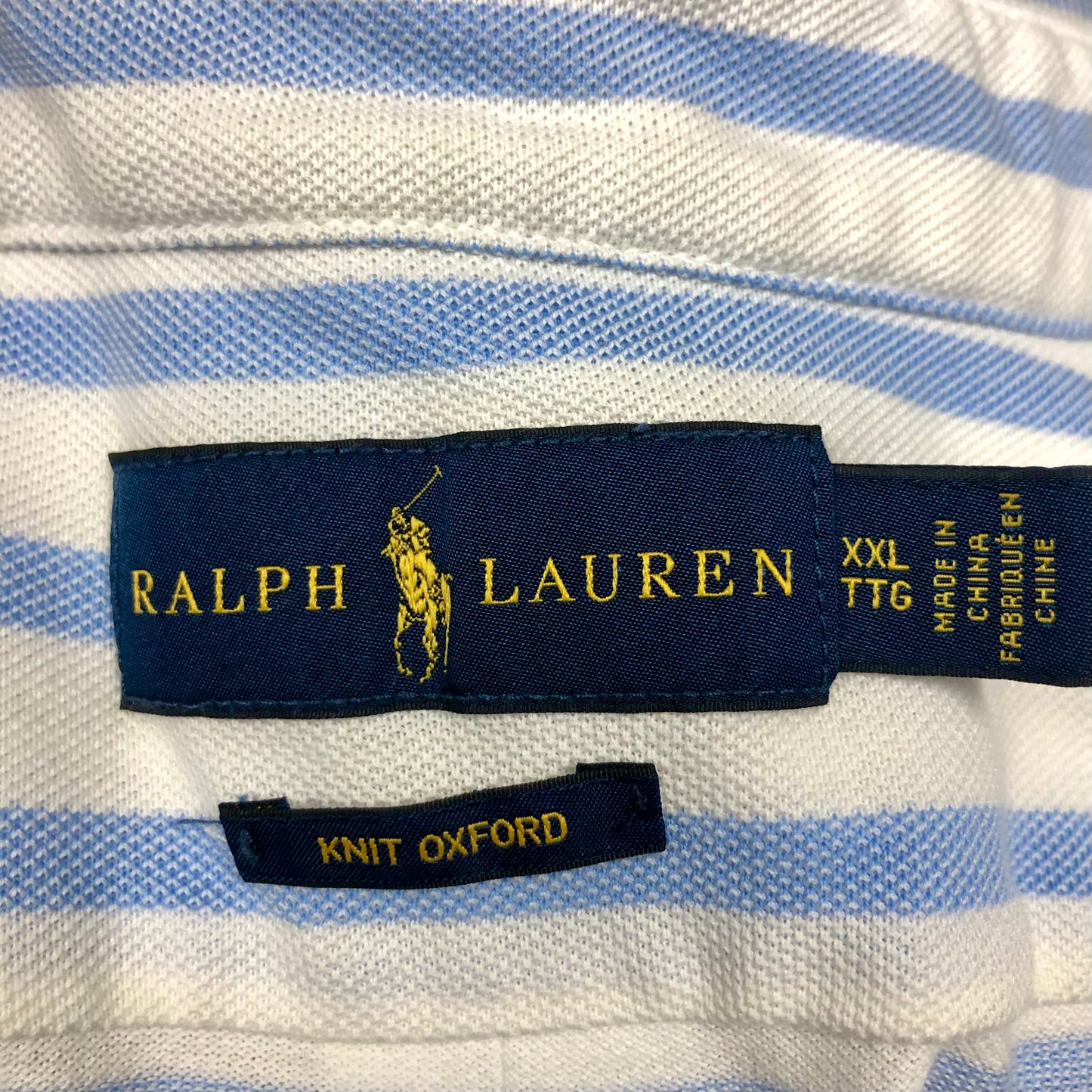 Camiseta Polo Ralph Lauren 🏇🏼 (Knit Oxford) color blanco con rayas en celeste Talla XXL Entalle Regular