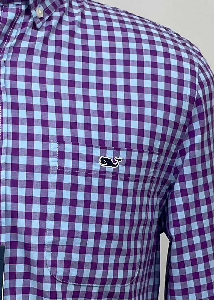 Camisa de cuadros Vineyard Vines 🐳 con patrón de cuadros en color celeste y morado Talla S Entalle Slim Fit