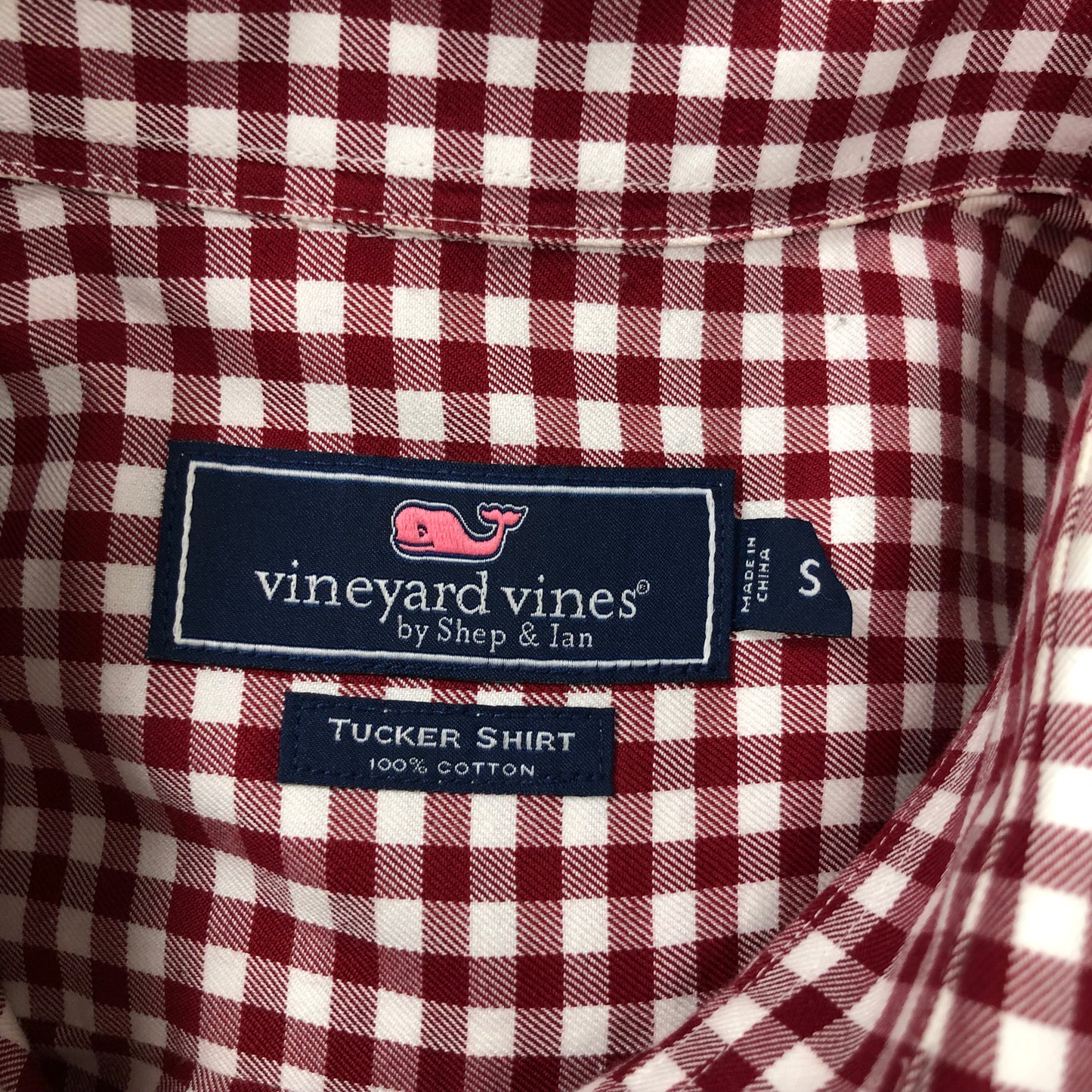 Camisa Vineyard Vines 🐳 con patron de cuadros gingham en color rojo oscuro y blanco Talla S Entalle Regular