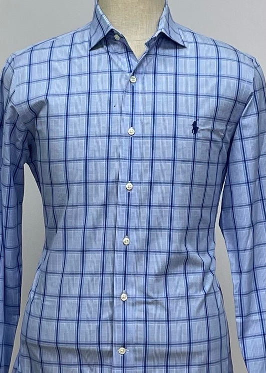 Camisa Polo Ralph Lauren 🏇🏼 con patrón de cuadros celeste y azul Talla M Entalle Slim Fit