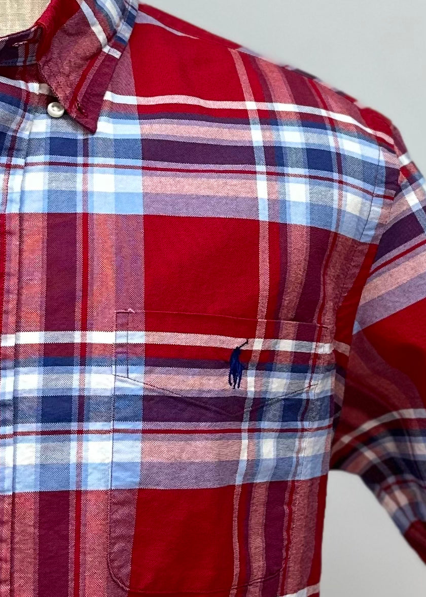 Camisa Polo Ralph Lauren 🏇🏼 Oxford con patron de cuadros en color rojo, azul y blanco Talla XXL Entalle Regular