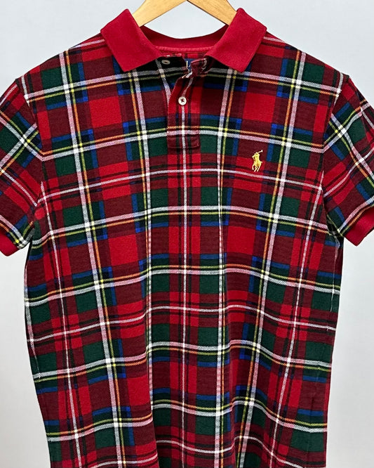 Camiseta Polo Ralph Lauren 🏇🏼 Con diseño de cuadros tartán en color verde, rojo y blanco Talla M Entalle Custom Slim Fit