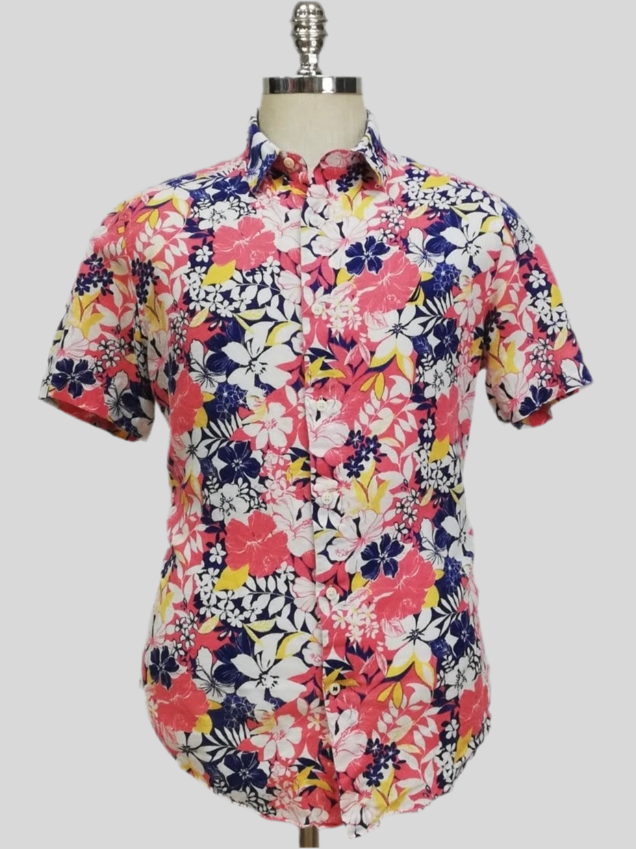 Camisa de botones Nautica ⚓️ con diseño de flores en color rosado, azul, amarillo y blanco Talla M Entalle Regular