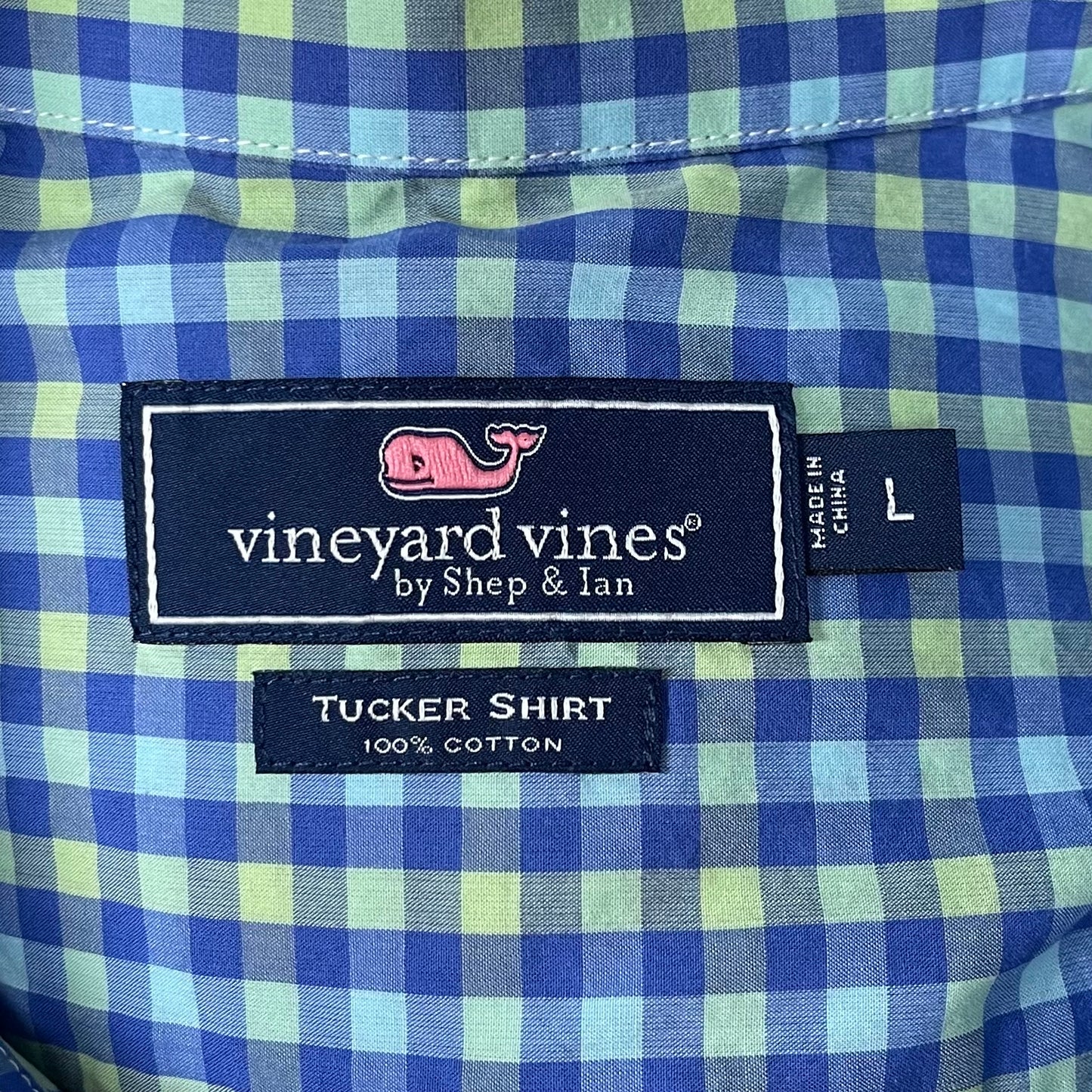 Camisa de botones Vineyard Vines 🐳 con cuadros en color azul, celeste y verde Talla L Entalle Regular