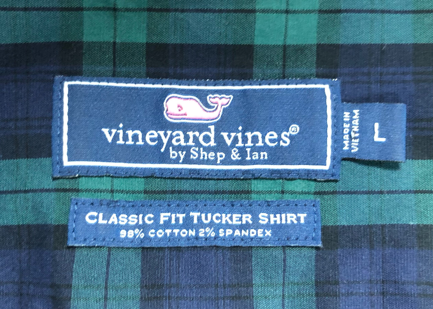 Camisa de botones Vineyard Vines 🐳 de cuadros tartán en color verde oscuro y azul navy Talla L Entalle Clasico