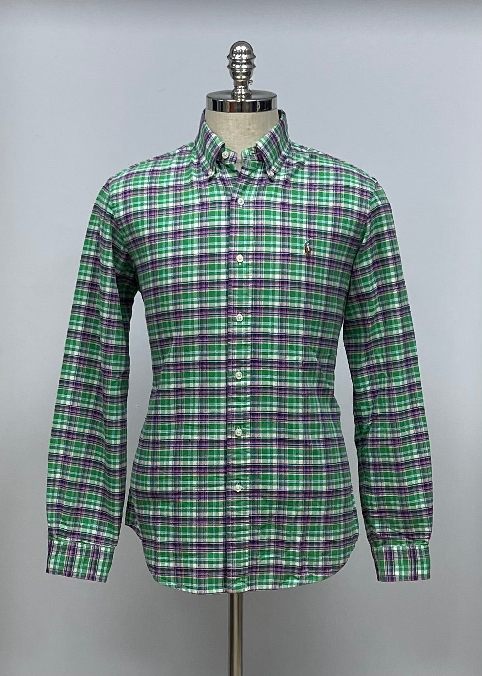 Camisa Polo Ralph Lauren 🏇🏼 Oxford con patron de cuadros tartán en color verde, azul, blanco y rosado Talla M Entalle Regular