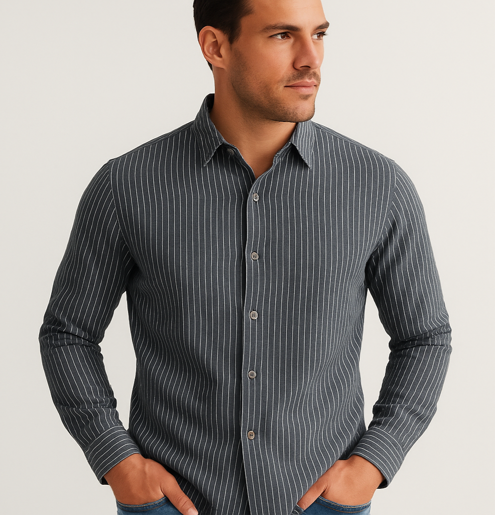 Camisa de botones Hugo Boss 🇩🇪 con patron de rayas en negro y blanco Talla L Entalle Regular