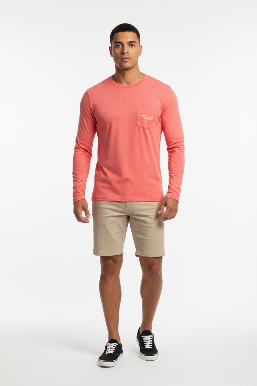 Camiseta cuello redondo Vineyard Vines 🐳 color rosado magenta con logo en blanco Talla M