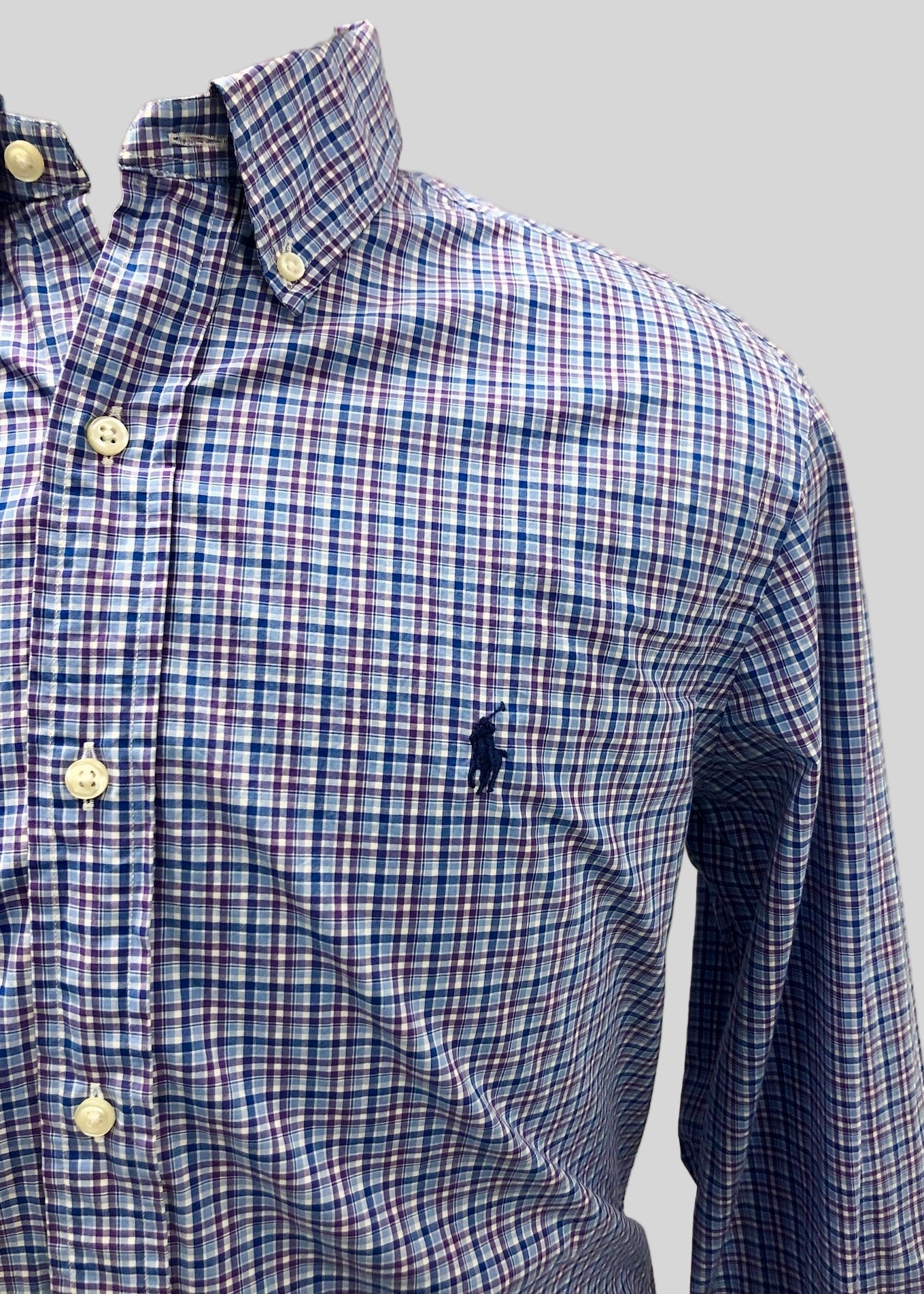 Camisa Polo Ralph Lauren 🏇🏼 de cuadros celeste, azul, morado Talla L Entalle Clásico