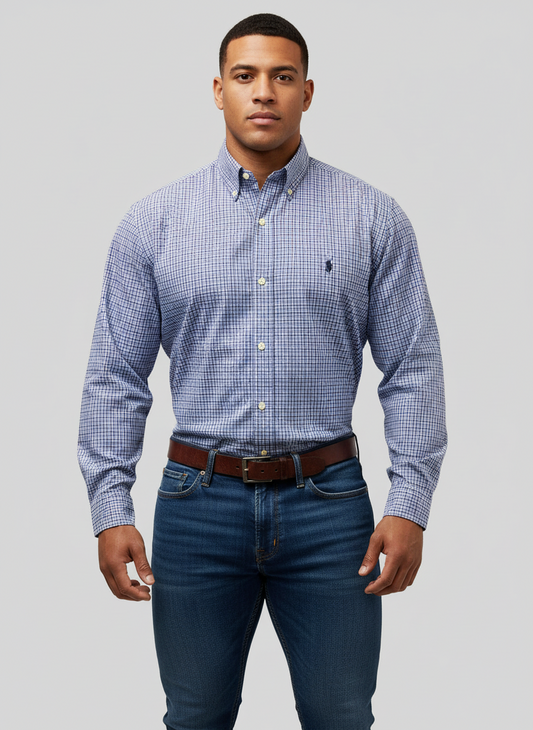 Camisa Polo Ralph Lauren 🏇🏼 de cuadros celeste, azul, morado Talla L Entalle Clásico