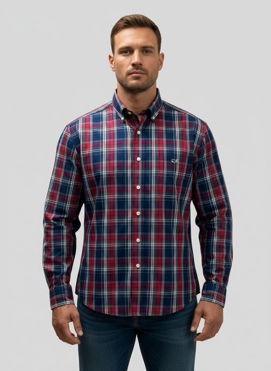 Camisa de botones Vineyard Vines 🐳 con patrón de cuadros en color rojo, azul navy y blanco Talla M Entalle Clásico