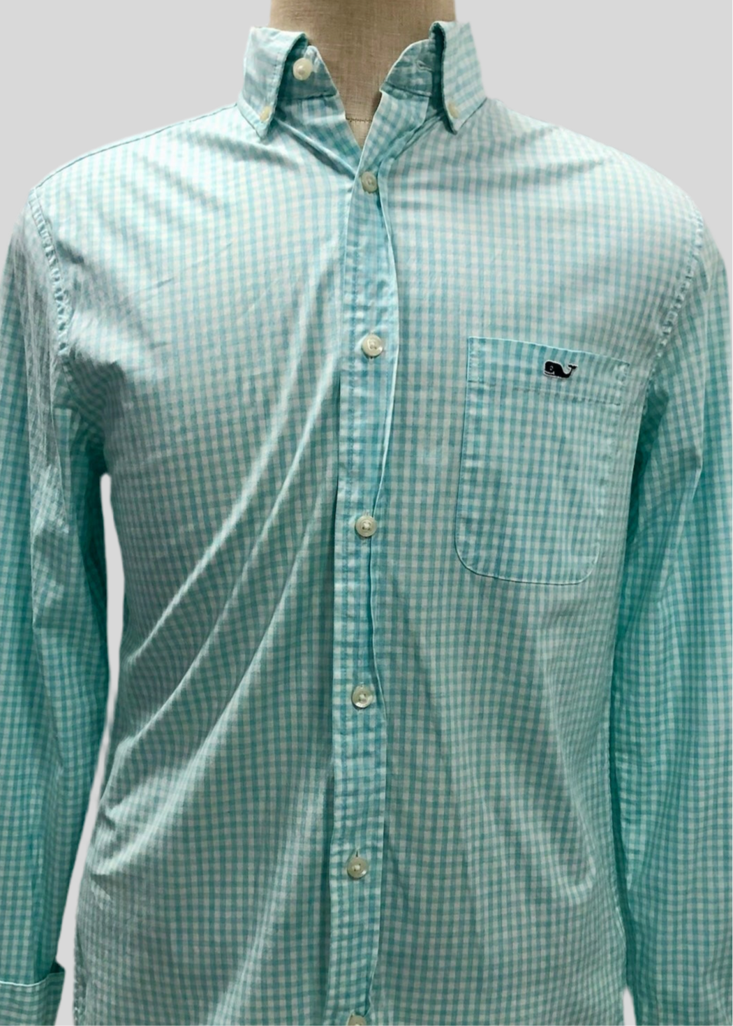 Camisa de botones Vineyard Vines 🐳 de cuadros gingham en color turquesa claro y blanco Talla S Entalle Clásico