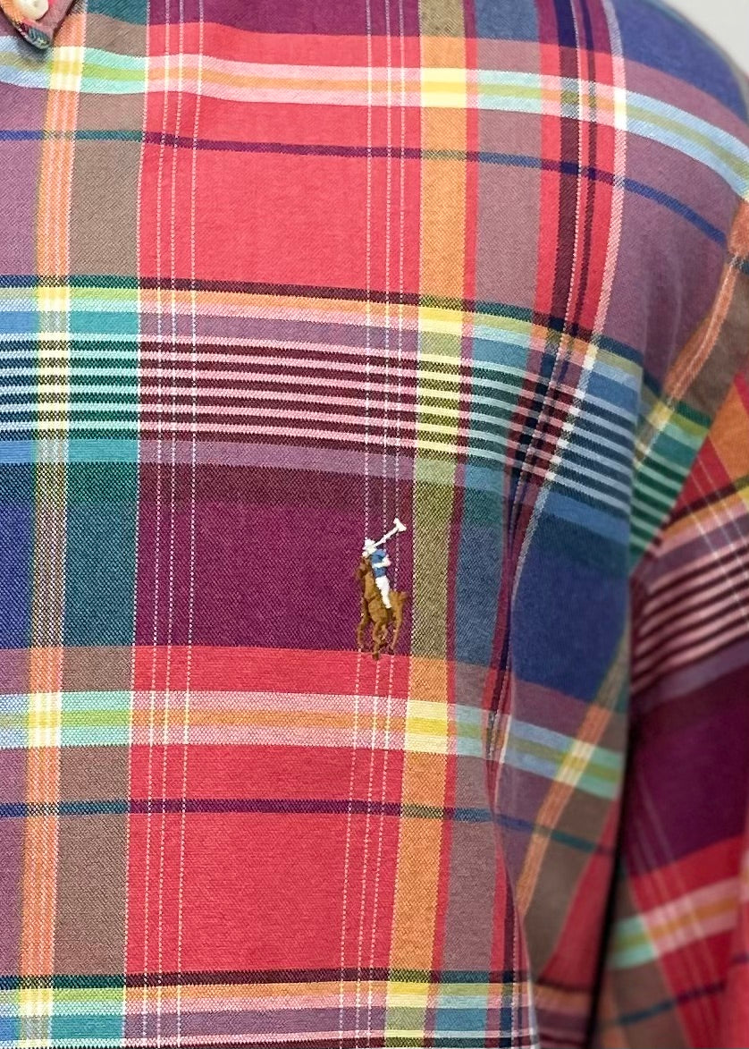 Camisa Polo Ralph Lauren 🏇🏼 Oxfod con patron de cuadros tartán en rojo, azul y amarillo Talla XXL Entalle Regular (ver descripción)