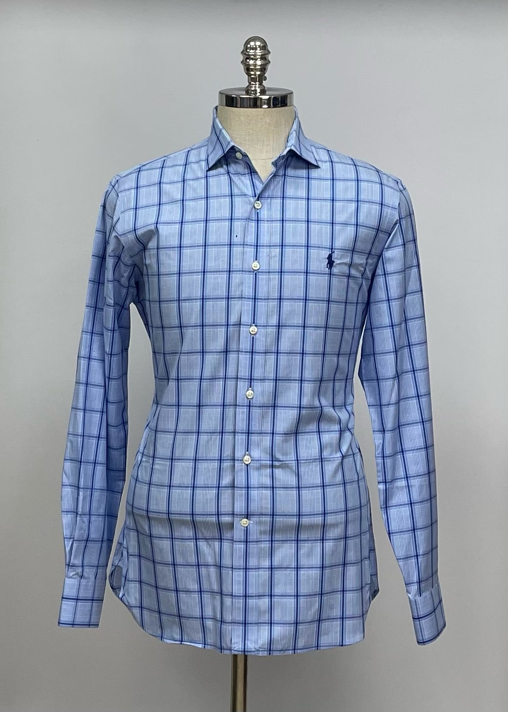 Camisa Polo Ralph Lauren 🏇🏼 con patrón de cuadros celeste y azul Talla M Entalle Slim Fit