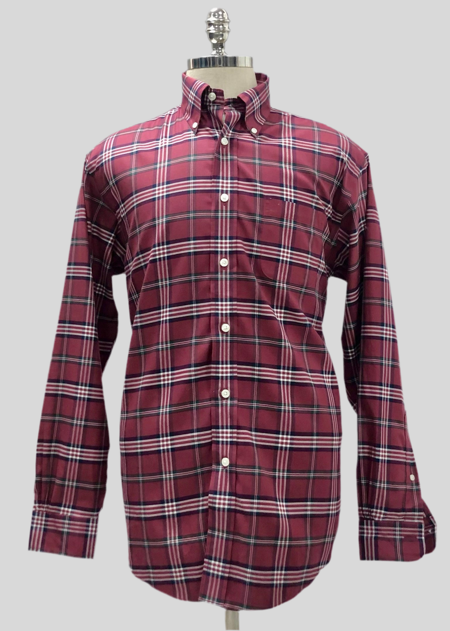 Camisa Brooks Brothers 🐑 color rojo oscuro con cuadros en azul navy y blanco Talla L Entalle Regular