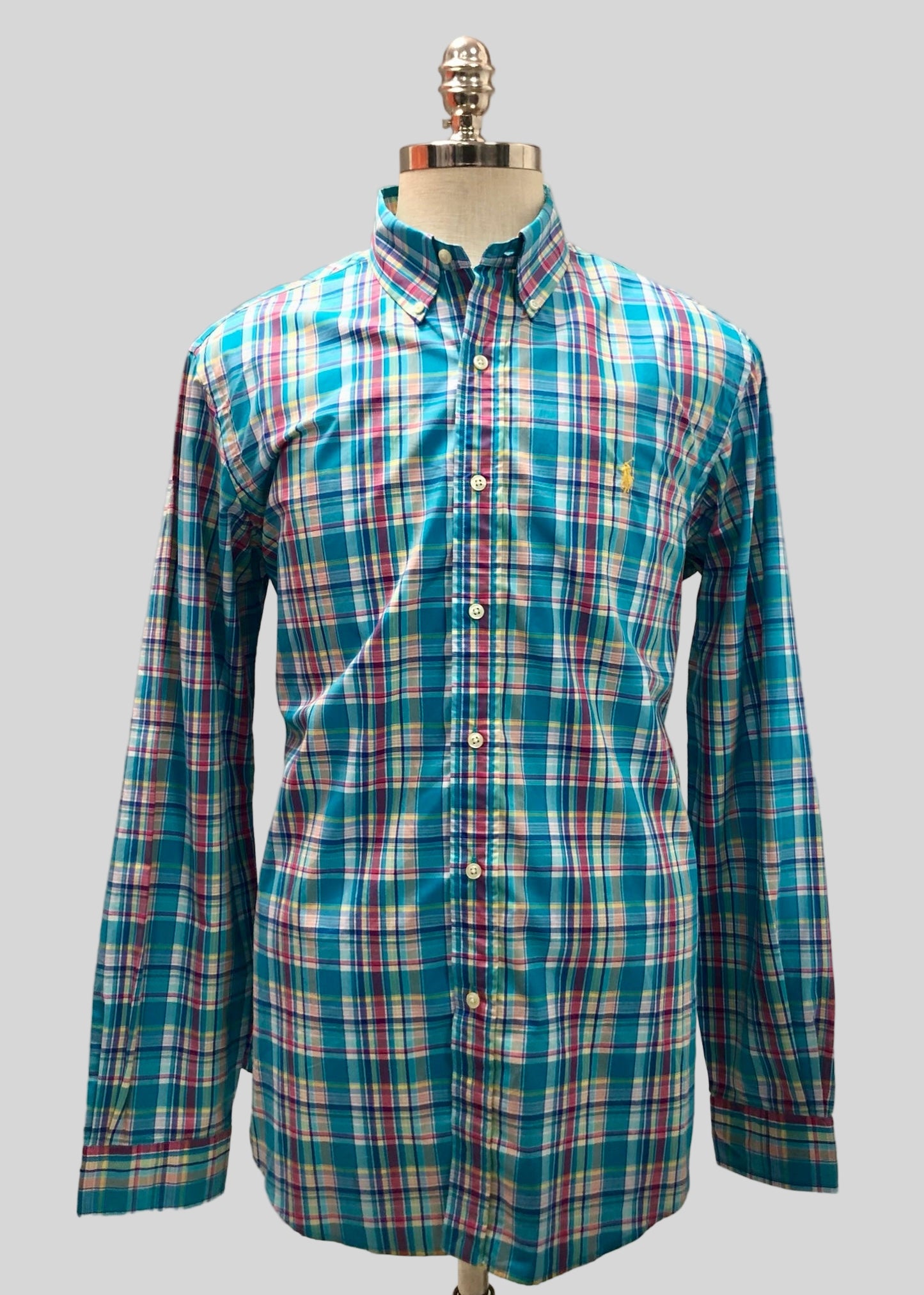 Camisa Polo Ralph Lauren 🏇🏼 de cuadros gingham turquesa, rojo y blanco Talla L Entalle Regular