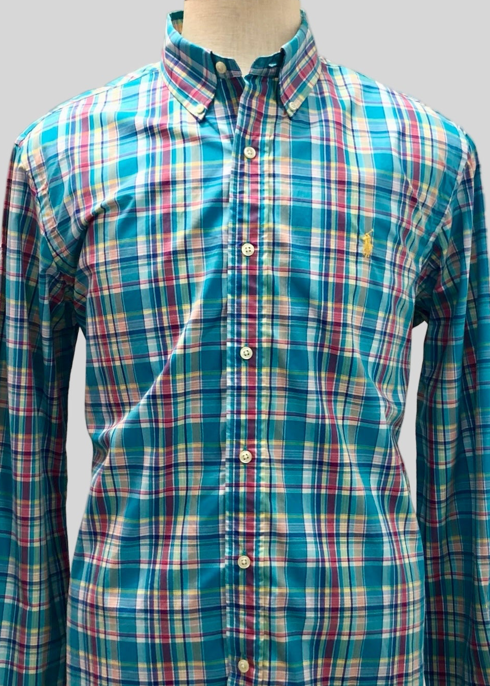 Camisa Polo Ralph Lauren 🏇🏼 de cuadros gingham turquesa, rojo y blanco Talla L Entalle Regular